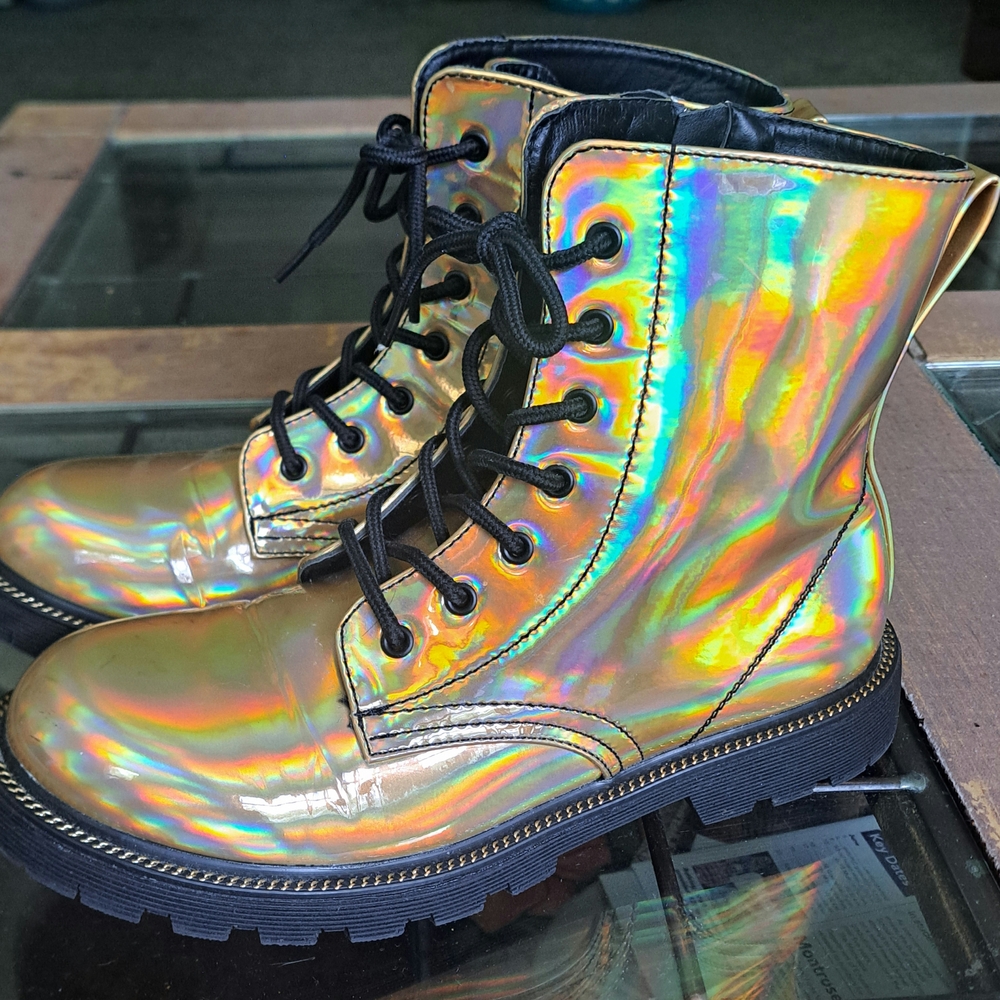 Gotta Flurt Holographic Combat Boots